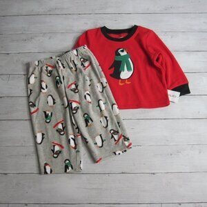Carter's Fleece Pajama Set Baby Boy's Size 24 Months Christmas Penguins Holiday